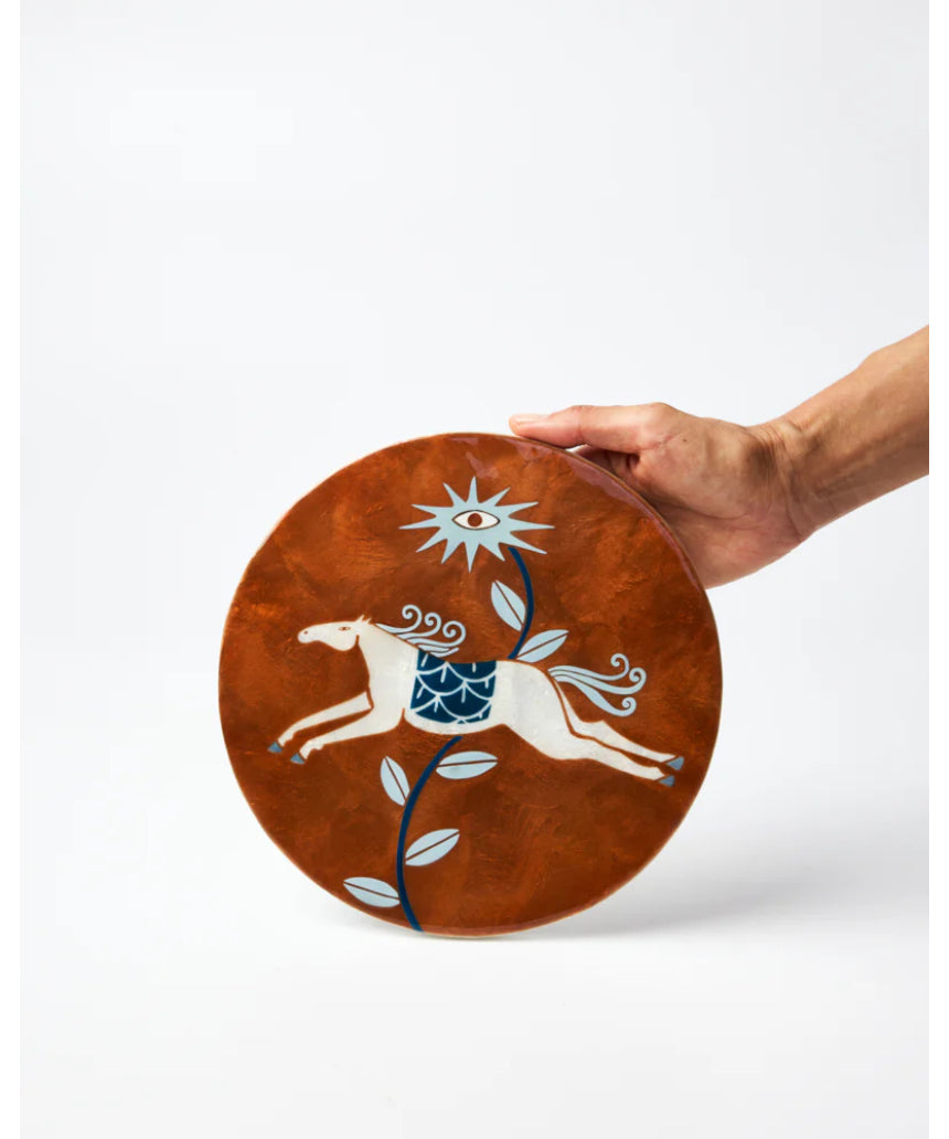 Jones & Co Paloma Wall Art featuring a circular horse design, with elegant horse illustration on textured background.