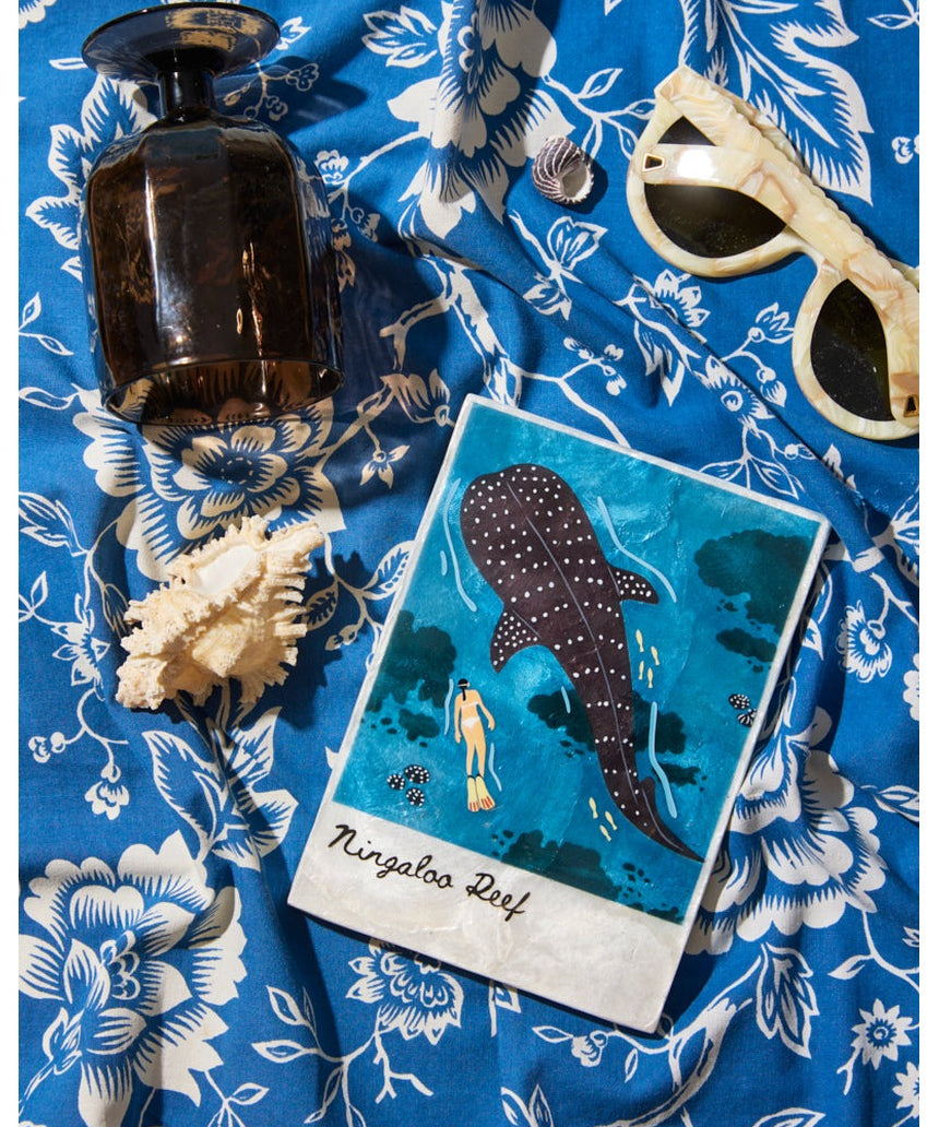 Jones & Co Snapshot Tile Ningaloo wall art featuring a vibrant coastal scene with coral reefs and marine life.