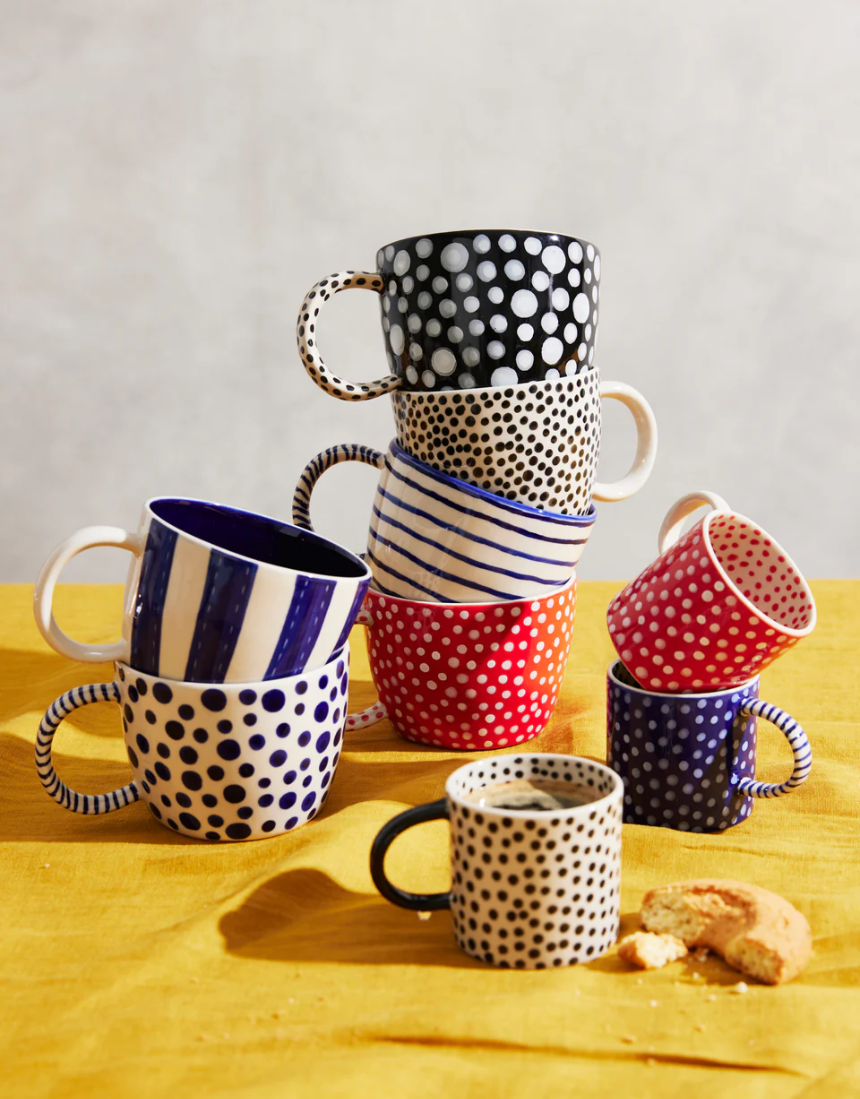 Jones & Co Chino Espresso Cup in black with a stylish spot design, perfect for serving espresso in a modern coffee setting.