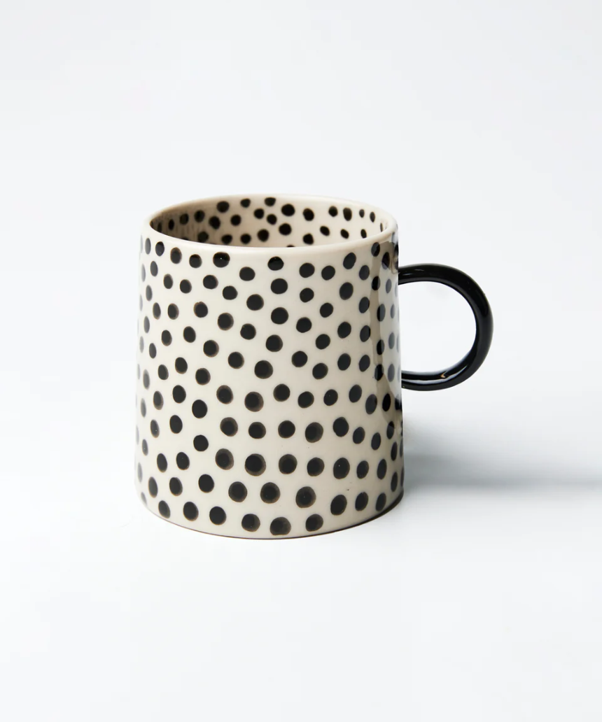 Jones & Co Chino Espresso Cup with black spot design, ceramic mug perfect for espresso or small coffee servings.