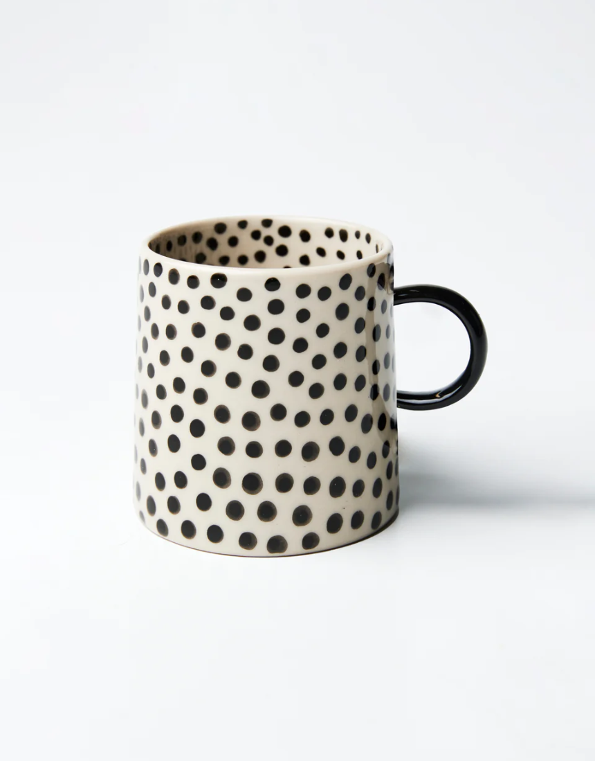 Jones & Co Chino Espresso Cup with black spot design, ceramic mug perfect for espresso or small coffee servings.