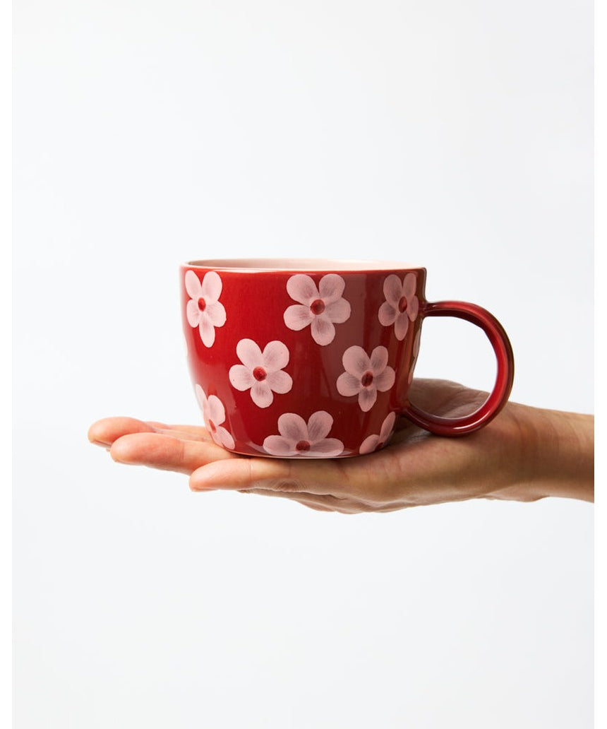 Jones & Co Chino Mug with Daisy Wine floral design, ceramic drinkware for coffee or tea, featuring colorful flower patterns.