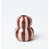 Jones & Co Fonda Vase in Burgundy Pink Stripe with a sleek, modern design and smooth ceramic finish.