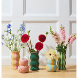 Jones & Co Fonda Vase with pink and green dotty design, ceramic vase with colorful polka dot pattern.