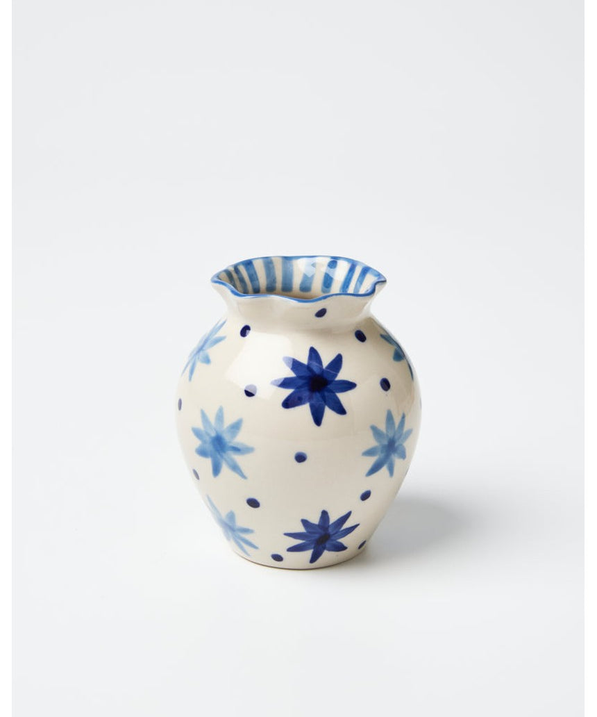 Jones & Co Paloma Vase in Star Blue with a sleek, modern design featuring a star pattern and glossy finish.