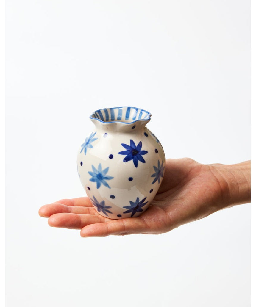 Jones & Co Paloma Vase in Star Blue with a sleek, modern ceramic design featuring a blue star pattern.
