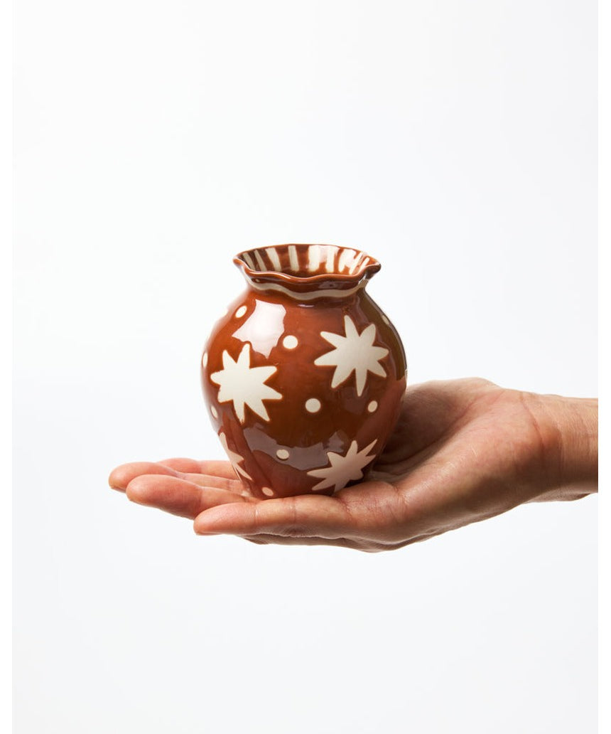 Jones & Co Paloma Vase Star Terra, ceramic decorative vase with a textured star pattern, in a modern earthy finish.