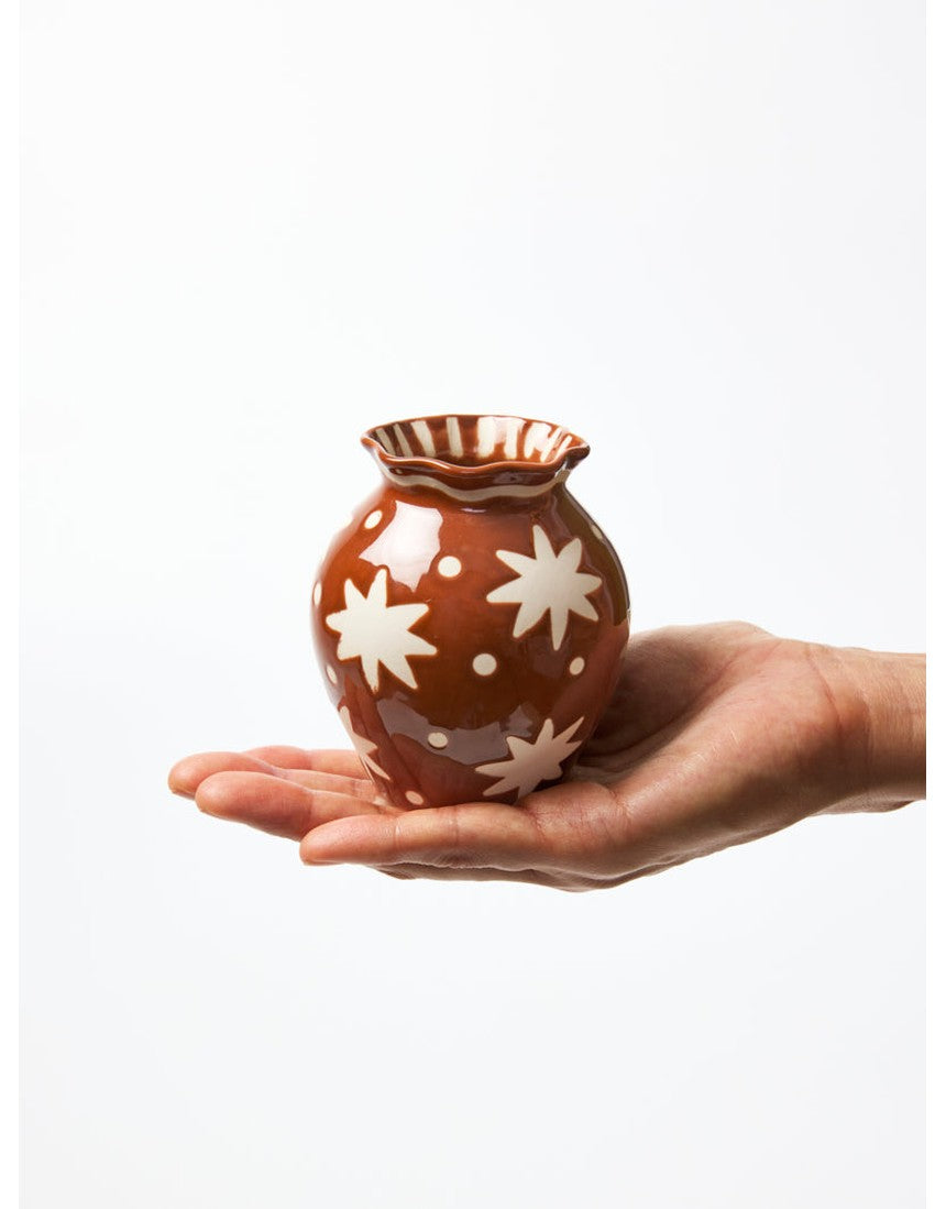 Jones & Co Paloma Vase Star Terra, ceramic decorative vase with a textured star pattern, in a modern earthy finish.