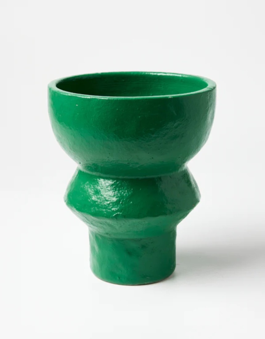 Jones & Co Berowra Pedestal Leaf pot, a decorative vase with a pedestal base, featuring a leaf pattern in neutral tones.
