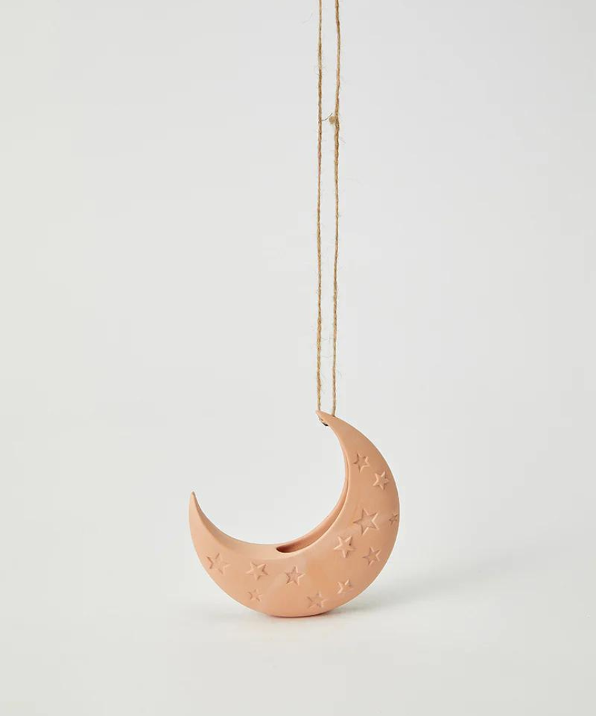 Jones & Co Luna Clay Hanging Vase showing its round, textured ceramic design with a hanging loop for wall display.