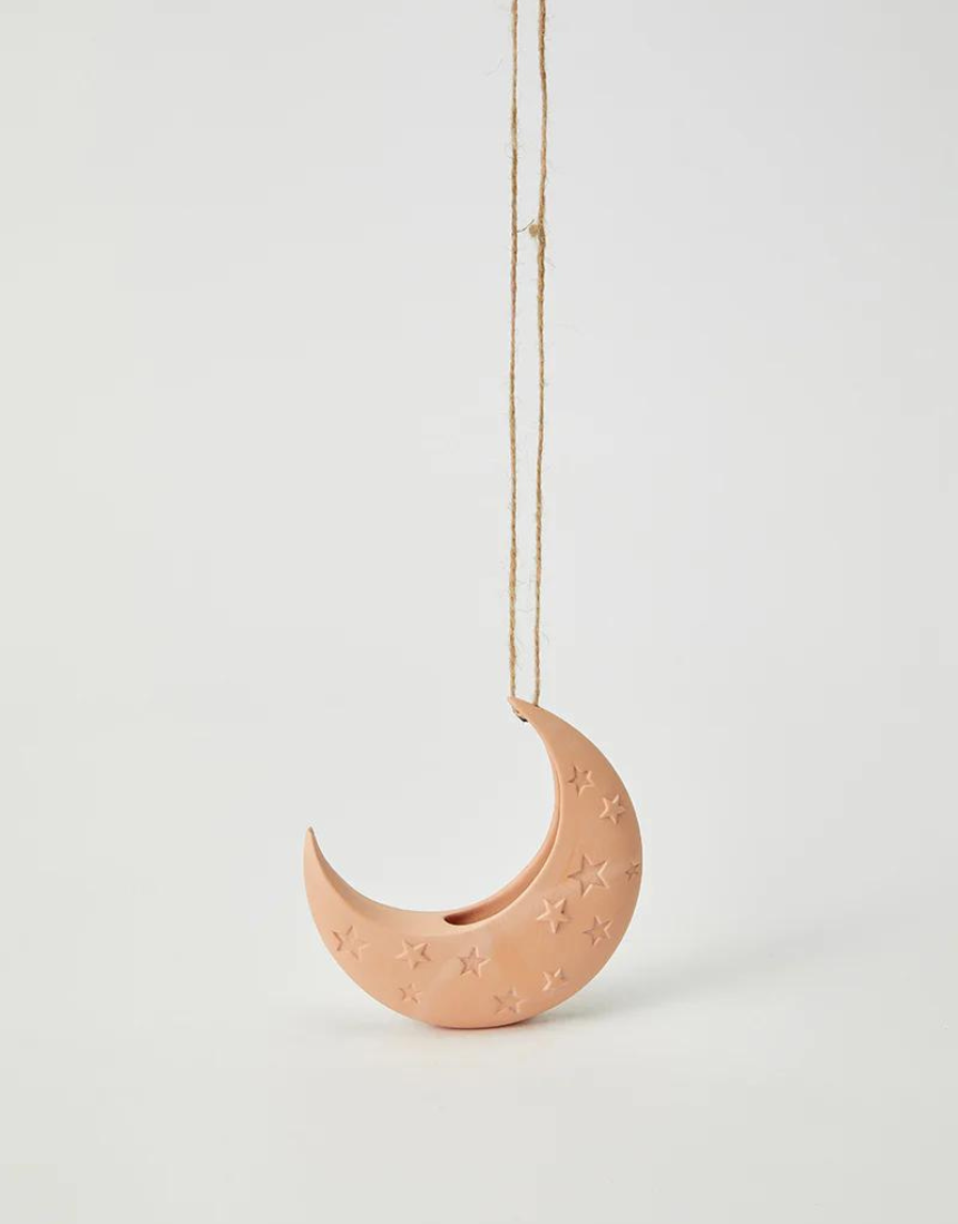 Jones & Co Luna Clay Hanging Vase showing its round, textured ceramic design with a hanging loop for wall display.