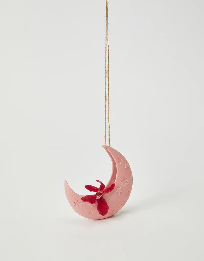 Pink hanging vase from Jones & Co Luna collection, decorative glass vase with a modern design and hanging feature.