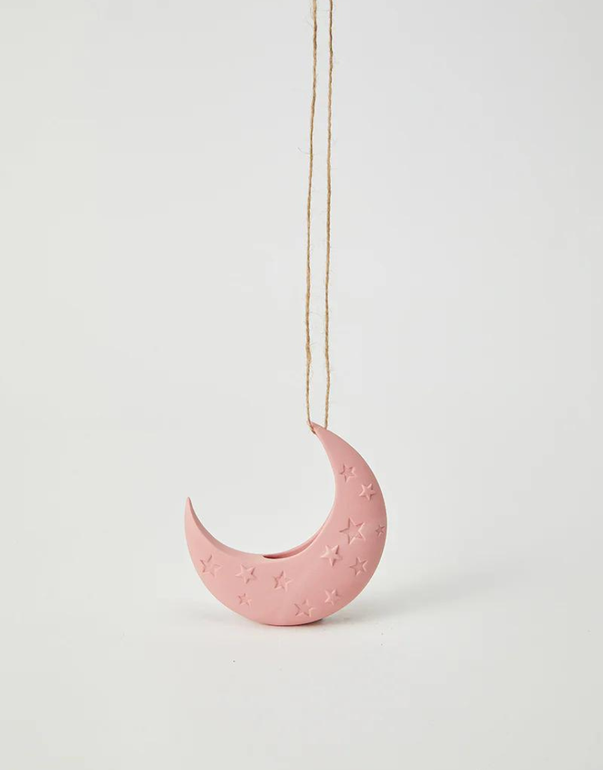 Pink hanging vase from Jones & Co Luna collection, decorative ceramic vase with a modern design and hanging feature.