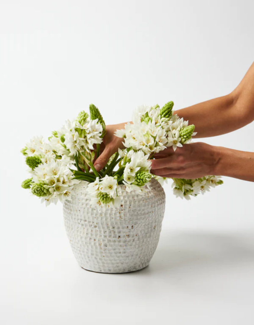 Jones & Co Forma Drop Short Vase showcasing a sleek, modern design with a smooth, rounded shape perfect for floral arrangements.