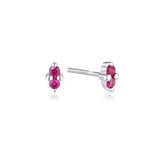 Linda Tahija July birthstone stud earrings featuring vibrant ruby gemstones set in silver.