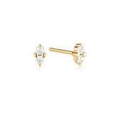 Linda Tahija June birthstone stud earrings featuring moonstone set in gold, elegant and dainty jewelry for special occasions.