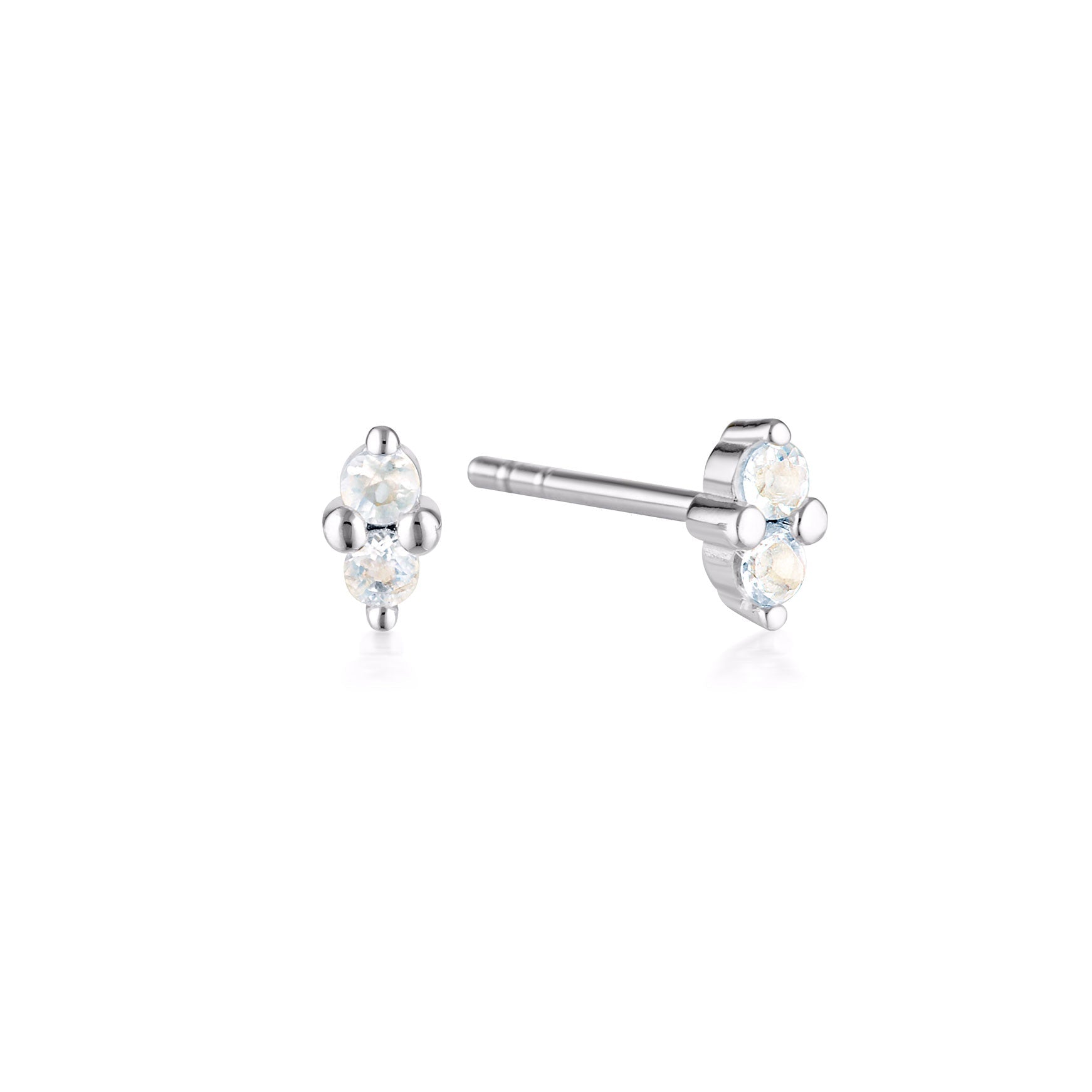 Linda Tahija June birthstone stud earrings featuring moonstone set in silver, showcasing elegant jewelry for June birthdays.