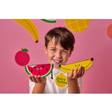 Wooden fruit harmonica by isAlbi, small colorful instrument for kids with fruit-shaped design and wooden construction.
