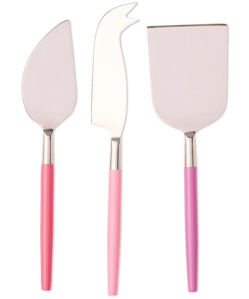 Kip & Co Diner Radiance cheese knife set with colorful handles and stainless steel blades, designed for cheese serving.