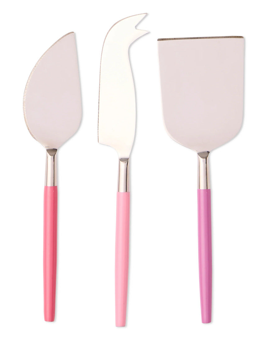 Kip & Co Diner Radiance cheese knife set with colorful handles and stainless steel blades, designed for cheese serving.