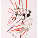 Kip & Co Diner Radiance salad servers set with colorful handles and sleek metal prongs, perfect for serving salads.
