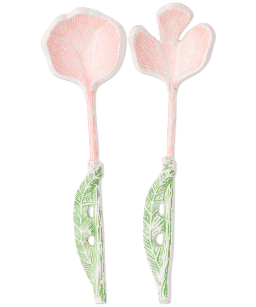 Kip & Co floral salad servers set with colorful, patterned cutlery for serving salads in a vibrant, decorative style.