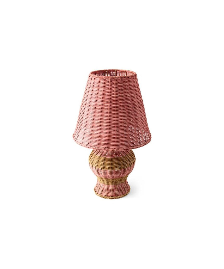 Kip & Co Guava Stripe Le Parisian Rattan Table Lamp with woven rattan base and fabric shade, ideal for cozy living spaces