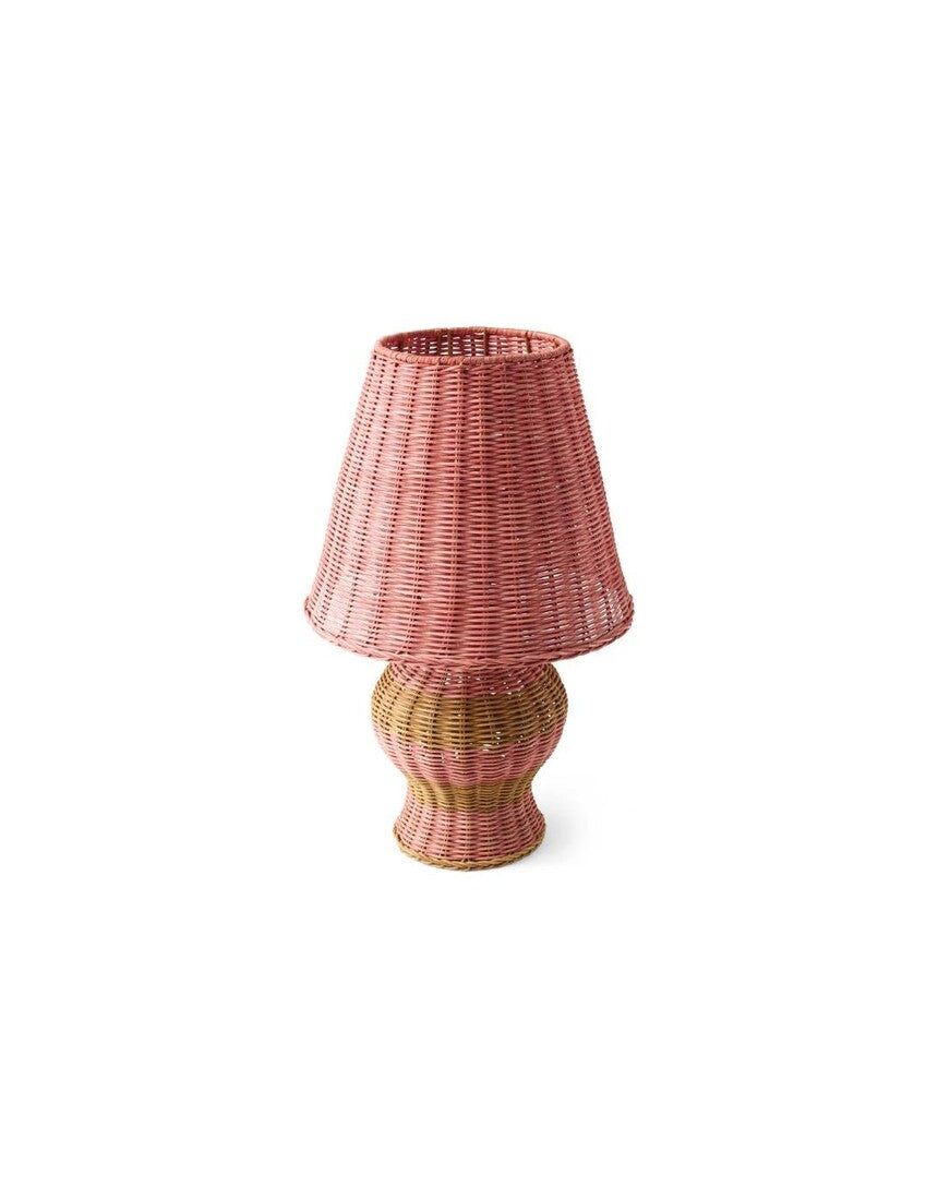 Kip & Co Guava Stripe Le Parisian Rattan Table Lamp with woven rattan base and fabric shade, ideal for cozy living spaces