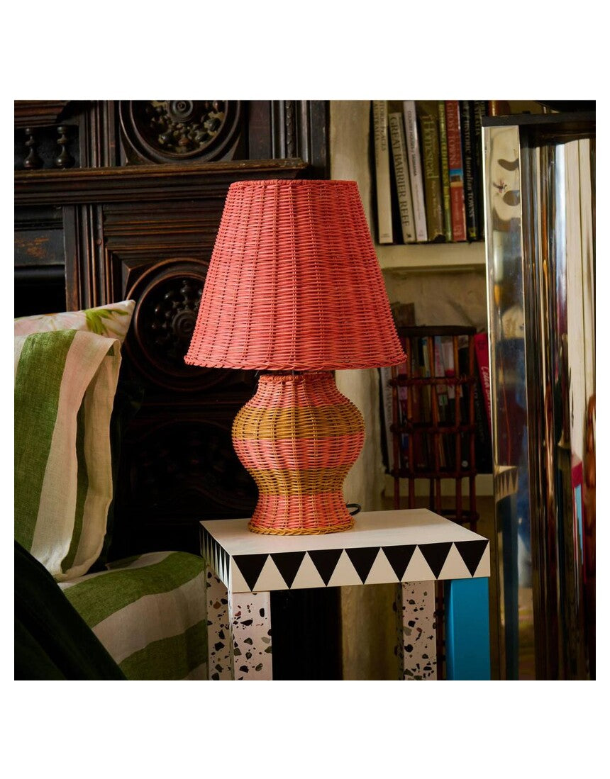 Kip & Co Guava Stripe Le Parisian Rattan Table Lamp with woven rattan shade and striped fabric, stylish home decor lighting