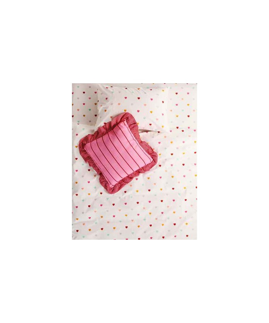 Kip & Co Iced Vovo Stripe Frill Upholstery Cushion with colorful striped fabric and decorative frill detail.