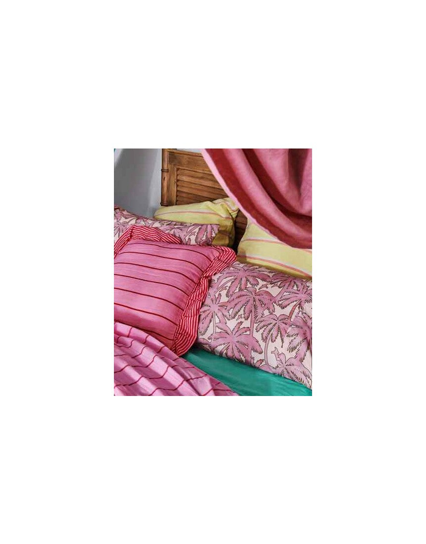 Kip & Co Iced Vovo Stripe Frill Upholstery Cushion with colorful striped fabric and decorative frill detail.