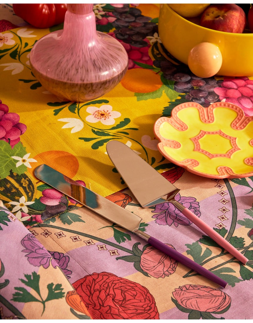 Kip&Co Diner Radiance cake knife and server set with vibrant, colorful handles for elegant dessert serving.
