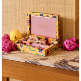 Small Kip & Co Pretty Pansy velvet jewellery box with floral design and soft interior for storing rings and necklaces.