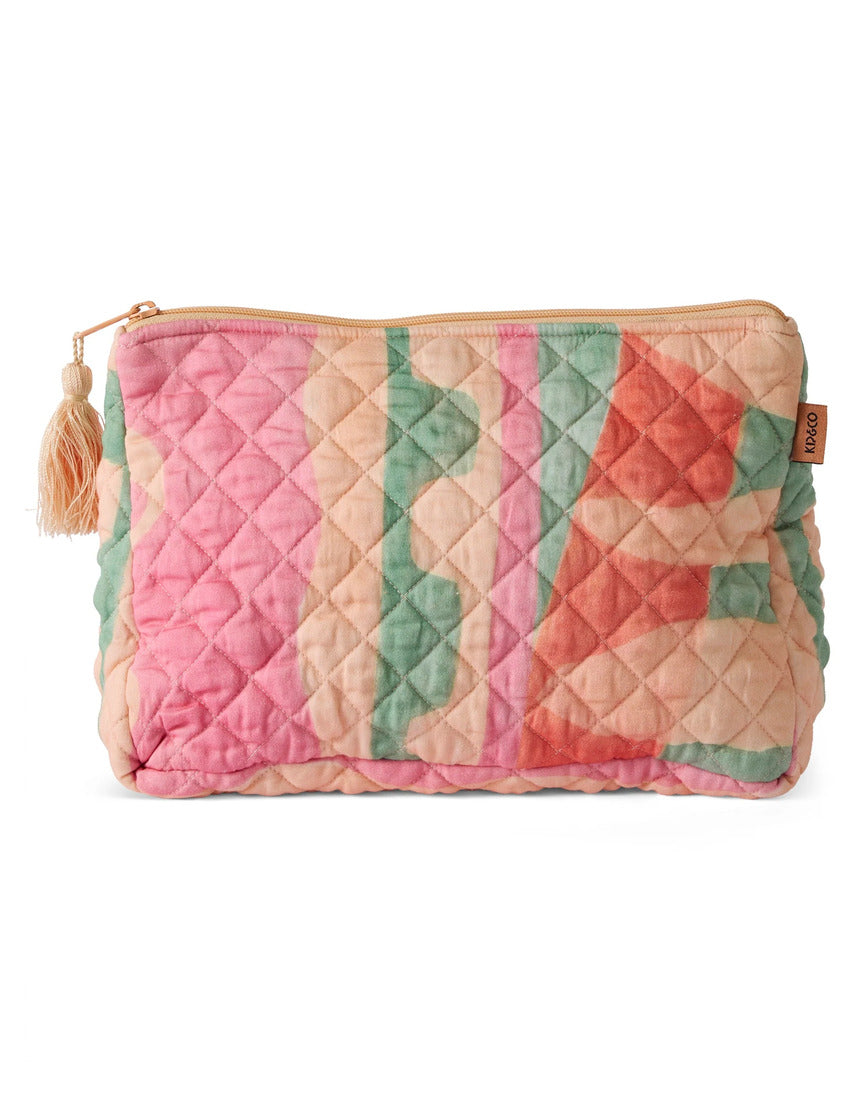 Kip & Co Sun Soaked quilted cotton toiletry purse with vibrant sun-themed pattern and zipper closure, perfect for travel accessories.