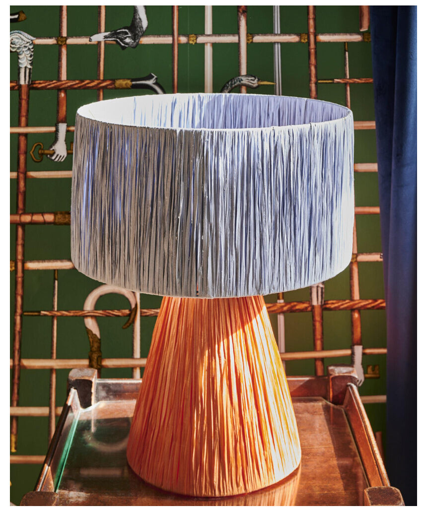 Kip & Co Tangier Raffia Table Lamp with woven raffia shade and wooden base, stylish boho home decor lighting.