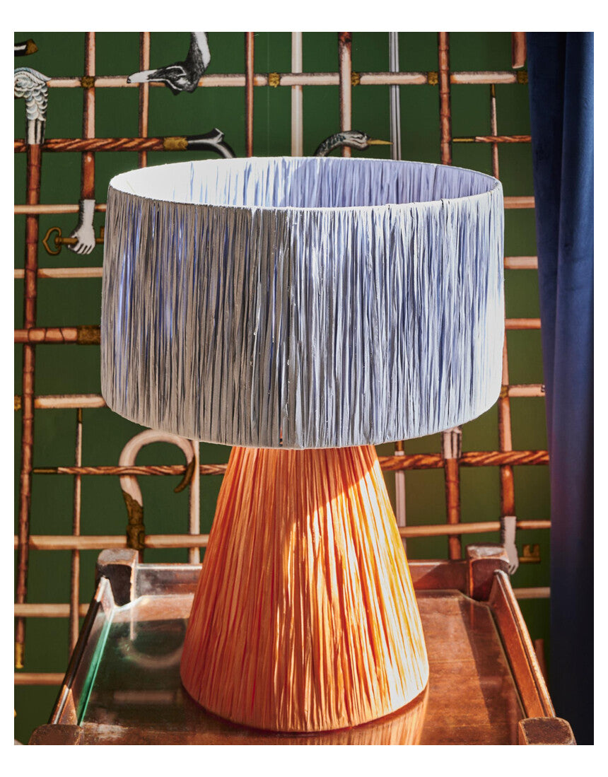 Kip & Co Tangier Raffia Table Lamp with woven raffia shade and wooden base, stylish boho home decor lighting.