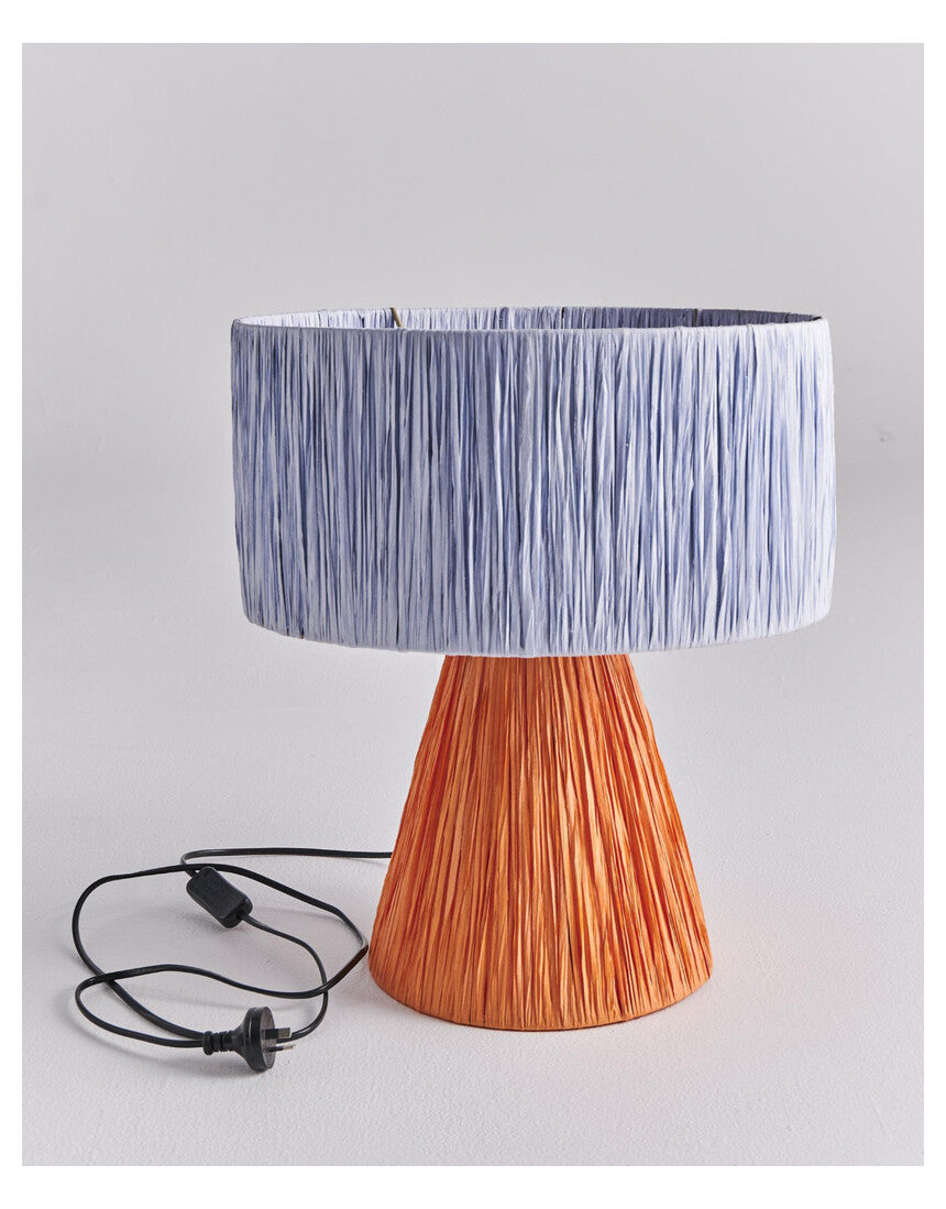 Kip & Co Tangier Raffia Table Lamp with woven raffia shade and natural wooden base, perfect for stylish home decor.