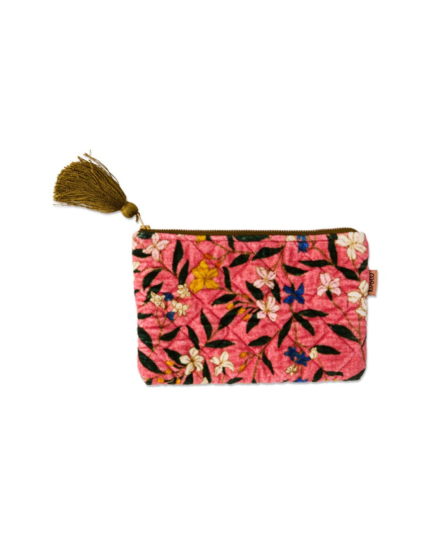 Kip&Co velvet cosmetics purse in Canopy Rose, featuring soft fabric and compact design for storing makeup essentials.