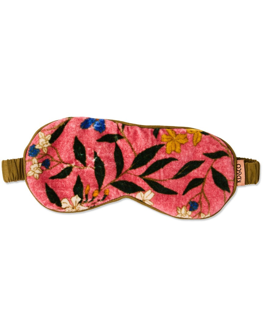 Kip&Co velvet eye mask in Canopy Rose with soft fabric and gentle elastic strap for comfortable sleep or relaxation.