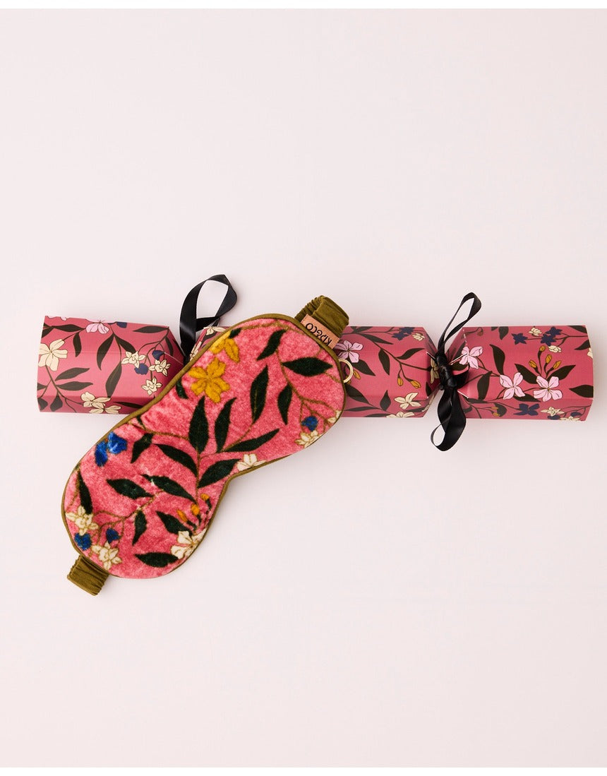 Kip&Co velvet eye mask in Canopy Rose, soft fabric with floral pattern, designed for comfort and relaxation.