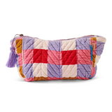 Kip & Co summer check velvet toiletry bag with a colorful check pattern and soft velvet material.