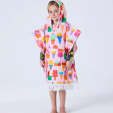 Kip&Co printed kids terry poncho in Gelato design, soft and cozy children's towel with colorful print and hood.