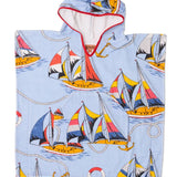 Kip&Co printed kids terry poncho featuring a sailor-inspired design, soft terry fabric, perfect for children’s casual wear.