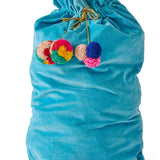 Kip & Co Blue Bells velvet Santa sack in blue Christmas decoration design