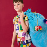 Kip & Co Blue Bells velvet Santa sack with festive floral design and drawstring closure