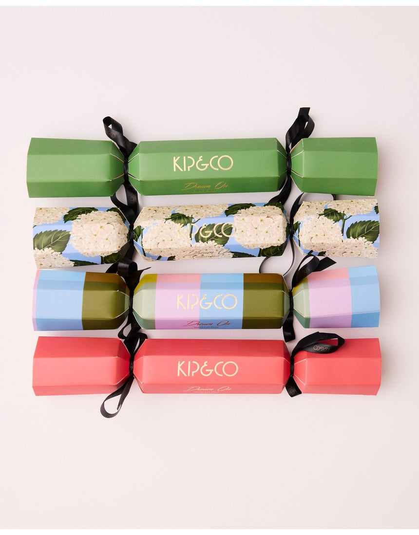 Kip & Co Christmas Slumber velvet bon bon eye mask 4-piece set in festive colors