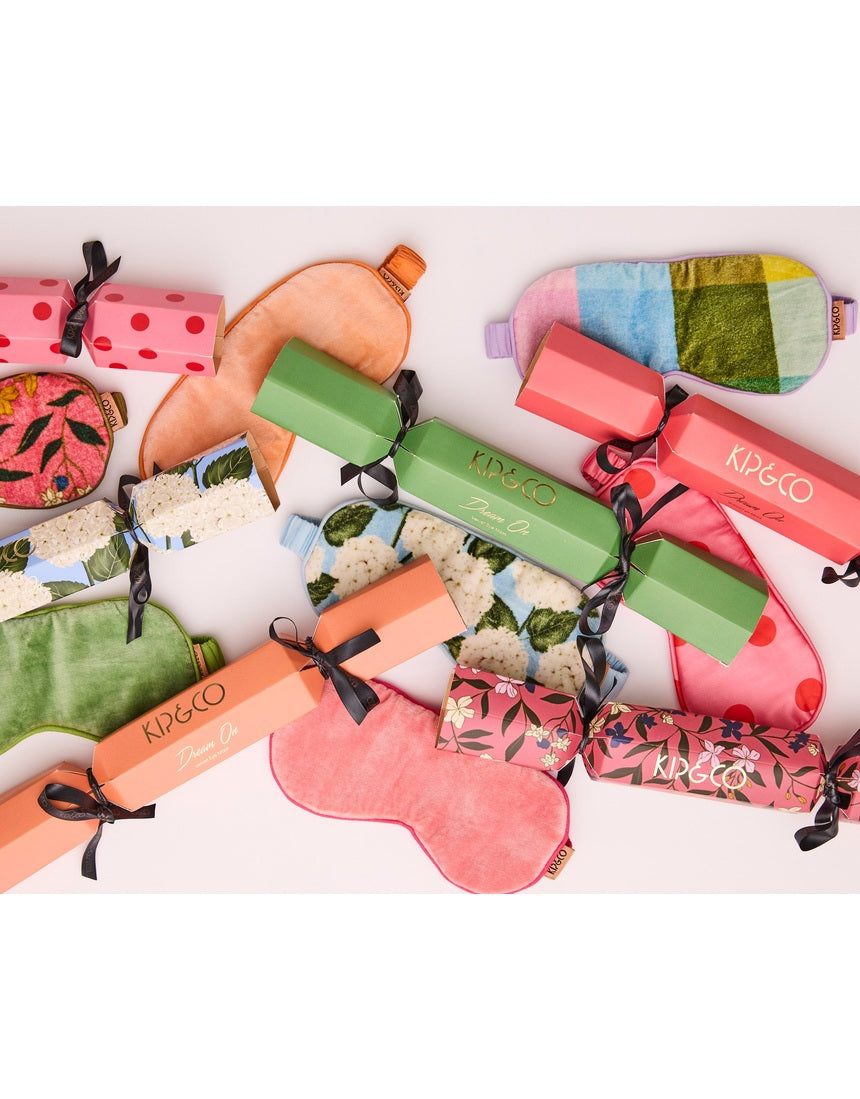 Kip & Co Christmas Slumber velvet bon bon eye mask 4-piece set in assorted festive colors