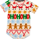 Kip & Co Festive Garland organic short sleeve romper for babies, featuring a colorful festive print