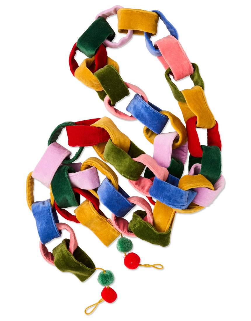 Kip & Co Festive Velvet Chain Garland Christmas decoration in rich velvet links on a tree mantel display