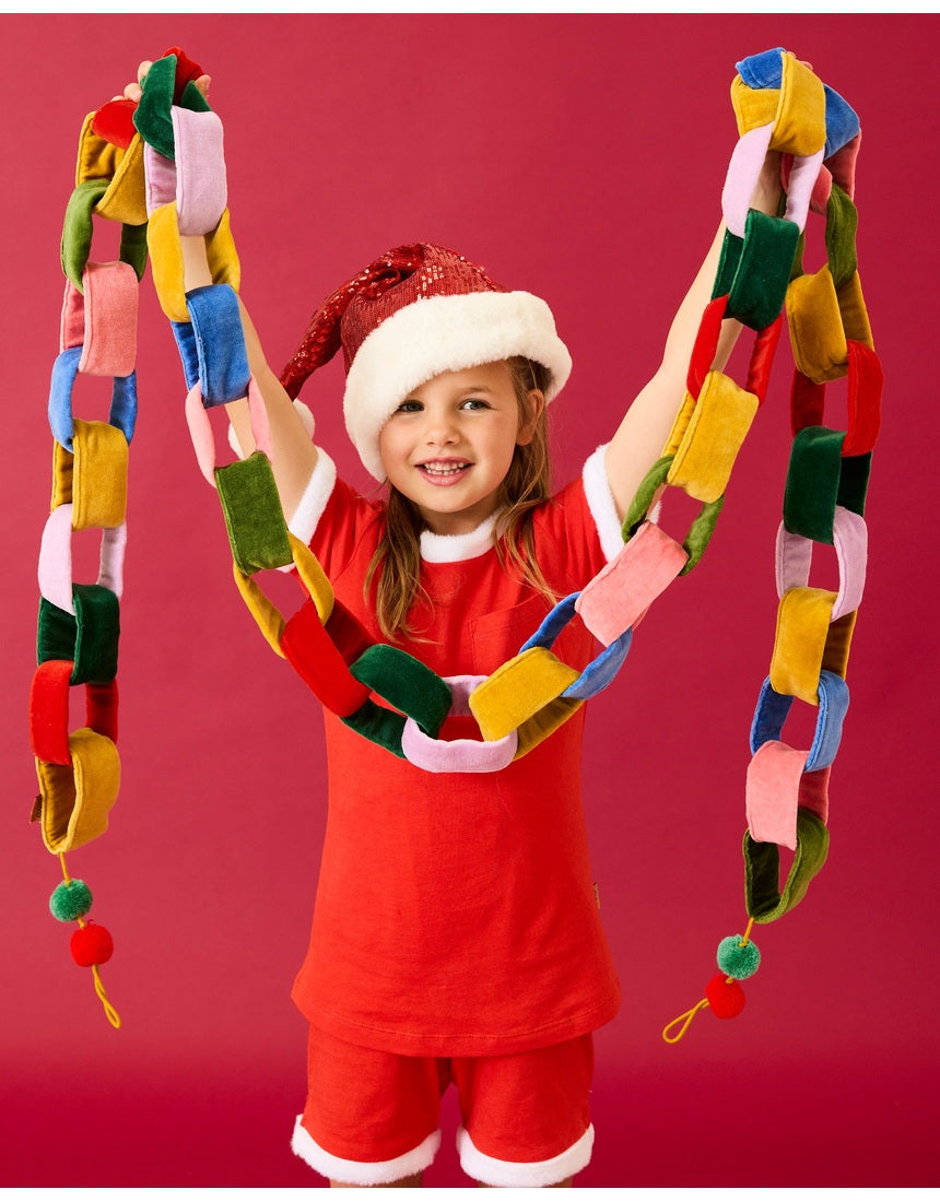 Kip & Co Festive Velvet Chain Garland in colourful velvet links for Christmas decorations
